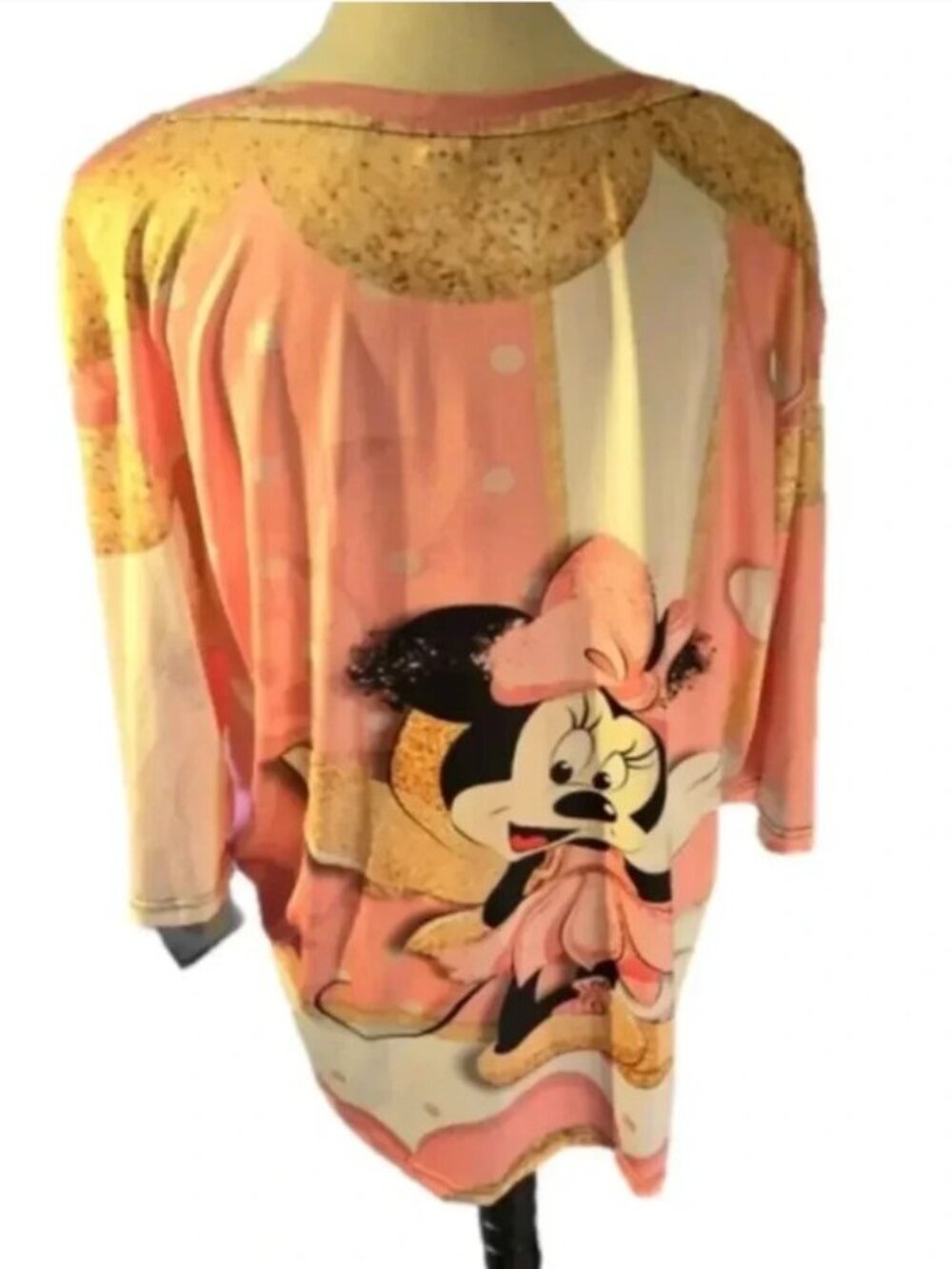 Minnie Mouse All Over Printed Pink Top Women's 5X Polka Dots and White Hearts - Picture 5 of 10